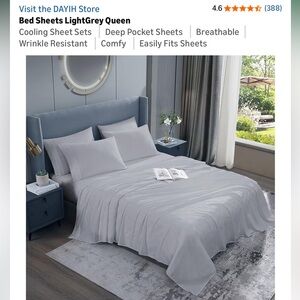 Light Gray Cooling Sheet Set - Queen Size - Deep Pocket - 6 piece set